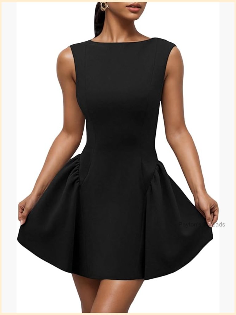 Sleeveless Backless A Line Mini Dress Boat Neck Ruffle Hem Club Party